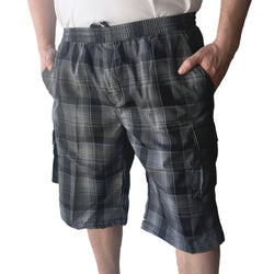 Men's Elastic Waist Plaid Cargo Shorts # 201ECP